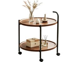 NextNovaDeals Mobiele Bijzettafel - 2-Laags - 360° Zwenkwielen - Metalen Frame - Verhoogde Rand - Woonkamer Slaapkamer Bank