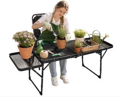 NextNovaDeals Tuinwerktafel Opvouwbaar - Hoogte Verstelbaar - Aluminium - Gaasblad - Lades - Tuin Balkon Camping Barbecue