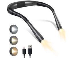 Nextora Neklamp - Nekleeslamp - Leeslampje voor Boek - Neklampje voor Haakwerk - Neklamp Oplaadbaar - Neklampje - Zwart