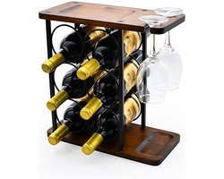 Nezr® Wijnrek - Luxe Design - Wijnrek Hout - Wijnrek Metaal - Wijnglashouder - Wijnfleshouder - Bruin
