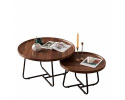 Niamora Salontafel rond - Salontafel - Bijzettafel - Koffietafel - Set van 2 - Walnoot verf - Modern - Mid century stijl.