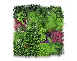 Niba® Flowerwall - Botanical Wall Art Panel - Paars Groene Muurdecoratie – 100×100 cm