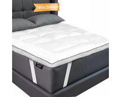 Nice Dreams® Topper 180x200 – Luxe 3D Air Hotel Topmatras – Zachte & Orthopedische Topdekmatras – Wasbaar & Anti-Allergisch – Met Elastische Hoeken – Wit – Tweepersoons