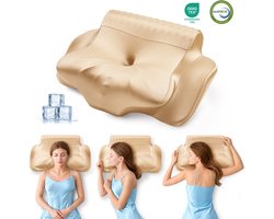 NiceLuck Hoofdkussen Memory Foam -oor Rug-, Buik- en Zijslapers - Memory Foam - Traagschuim Kussen - Slaapkussen - Kussen - Ergonomisch Kussen - Orthopedische Kussens-goudkleurig
