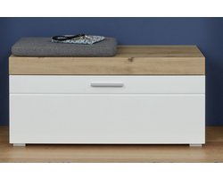 Nicesleep.nl - Halbank /schoenenbank/ Opbergbankje - Met 1 klep en een tussenschot- eiken decor, wit hoogglans.