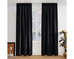 NICETOWN Kant en klaar Gordijnen - 95% Verduisterend - Met Plooiband - 140x260 cm - Zwart - 2 Stuks