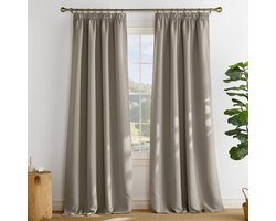 NICETOWN Kant en klaar Gordijnen - Met Plooiband - Verduisterend - 140x260 cm - Zand - 2 Stuks