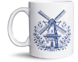 NietMokken.nl – Delfts Blauwe Mok met Molens – Hollandse Mok – Grappige Mok – Leuk Cadeau – Typisch Nederlands – Originele Souvenir - Vaatwasser- en magnetronbestendig