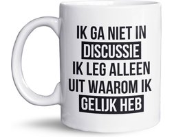NietMokken.nl - Grappige koffiemok "Ik ga niet in discussie, ik leg alleen uit waarom ik gelijk heb" - Keramische beker en koffietas - Humor cadeau voor koffie- of theeliefhebbers - Leuk voor verjaardag, collega's of op kantoor