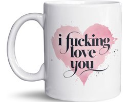 NietMokken.nl – Grappige Mok – "I F***ing Love You" – Romantisch Cadeau voor Partner of Vriend(in) – Valentijn, Verjaardag of Aanzoek – Vaatwasser- en Magnetronbestendig - Keramische tas 325ml