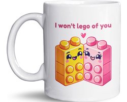 NietMokken.nl – Grappige Mok – "I Won’t Lego of You" – Lief Cadeau voor Fans van Lego – Valentijns Mok – Koffiebeker – Vaatwasser- & Magnetronbestendig - Keramische tas 325ml