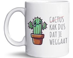 NietMokken.nl - Grappige mok met cactus en tekst - Cactus, kak dus dat je weggaat - Beide zijden bedrukt - Vaatwasser- en magnetronbestendig - Leuk als cadeau voor vrienden of collega's - Keramische tas 325ml