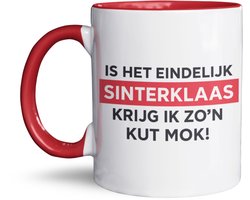 NietMokken.nl - Grappige Sinterklaas Mok - Is Het Eindelijk Sinterklaas, Krijg Ik Zo'n Kut Mok - Keramische Beker - Voor- en Achterkant Bedrukt - 325 ml - Vaatwasser- en Magnetronbestendig - 11 oz