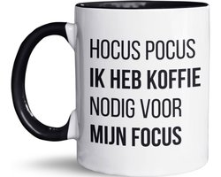 NietMokken.nl - Hocus Pocus, Ik Heb Koffie Nodig Voor Mijn Focus Mok - Grappige Tas voor Koffieliefhebbers - Magnetron- en Vaatwasserbestendig - Beker aan Beide Zijden Bedrukt - Leuk als Cadeau