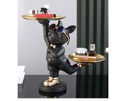 Nieuw! Harsen Hond Standbeeld - Decoratief Butler Sculptuur Met 2 Dienbladen - Franse Bulldog Beeldje Voor Huisdecoratie en Tafel Ornamenten