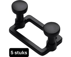 Nieuw Kapstokhaken zwart - 5 stuks - Kapstok zwart - Kledinghaak - Sterke Zink Legering - Inclusief Schroeven -Klassieke Kapstokhaak - Jashaken - Kapstok Haken - Handdoekhaakjes - Kapstokhaak met 2 haken - Wandhaak - Industrieel - Ophanghaken