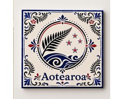 Nieuw-Zeeland Aotearoa Decoratieve Keramische Tegel – Zilveren Varen Wandtegel – Blauw Wit Rood Heritage Souvenir Cadeau
