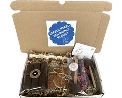 Nieuwe woning choco brievenbus cadeau - chocoladestick - marshmallows - stroopwafels