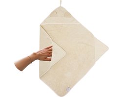 Nifty 2-in-1 Badcape - Oude collectie - Speciale badstof baby handdoek met hydrofiele hoeken - Handig bij het drogen van de huidplooitjes - Origineel kraamcadeau - 75x75 - Sand