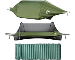 Night Cat Hangmat Outdoor Weerbestendig: Hangmattent Platliggend met Muggennet Tarp en Opblaasbare Slaapmat XXL voor 1 Persoon Kamperen Trekken en Tuin