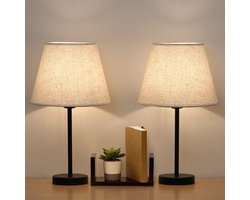 Night Lights Set of 2 LED Table Lamp Metal Base Linen Lampshade Modern Bedroom Living Room Dorm Lighting .