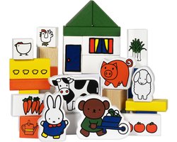 Nijntje houten blokken boerderij - 28 delig peuter speelset met boerderijdieren, bouwblokken - educatief speelgoed - vanaf 2 jaar - Bambolino Toys