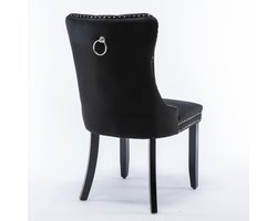 Nikki Collection Moderne, hoogwaardige, gestoffeerde eetkamerstoel van massief hout met fluwelen bekleding, houten poten en siernagels, set van 2 stuks, zwart, DE2001BK