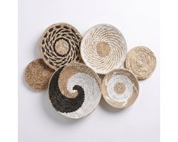 Niloc Boho Wanddecoratie Set 6 Stuks – Gevlochten Zeegras Wandmanden – Naturel