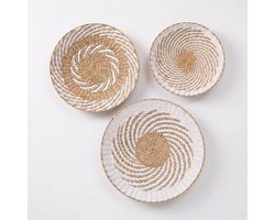 Niloc Boho Wanddecoratie Set van 3 – Gevlochten Zeegras Wandmanden – Naturel/Wit – Wandschalen