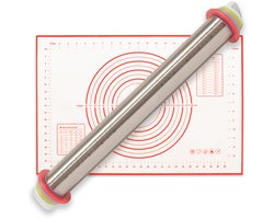 Nimma® Deegroller - Verstelbaar - Inclusief XL Bakmat 60 x 40 cm - Antikleef - Deegmat - RVS