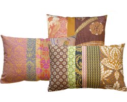 NIN-NIT - Boho Chic Kussenset - set van 3 kussens - sierkussens - bloemen - strepen - roze - geel - oranje - beige - bruin - blauw - groen - multicolor - 40x60 cm - 50x50 cm - velvet
