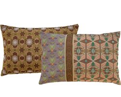 NIN-NIT - Diamant Classique kussen - 100% geweven katoen - sierkussen met bloemen print en ruitjes - bruin - beige - roze - lila - groen - multicolor - 40x60 cm