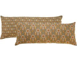 NIN-NIT - Fleurs Classiques XL kussen - 100% geweven katoen - sierkussen met bloemenprint - natuur - extra lang kussen - groen - oranje - roze - beige - geel - multicolor - 90x35 cm