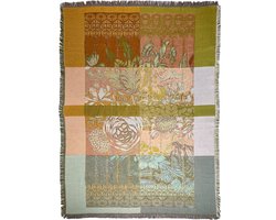 NIN-NIT - Floral Blanket - Plaid - Geweven Deken - Sprei - Bloemen Print - bladeren - natuurprint - oranje - blauw - roze - groen - wit - beige - grijs - bruin - oker - geel - multicolor - 100% geweven katoen - 220x160 cm
