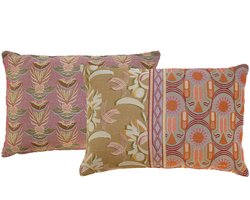 NIN-NIT - Nouveau de Fleurs kussen - 100% geweven katoen - sierkussen met bloemen - bladeren natuur print - roze - beige - lila - groen - grijs - oranje - bruin - multicolor - 40x60 cm