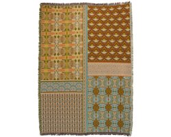 NIN-NIT - Nouveau de Soleil Blanket - plaid - geweven deken - sprei - 100% geweven katoen - Bloemen - bladeren - grafische natuurprint - zonnetjes - bruin - oranje - beige - turquoise - blauw - groen - oranje - roze - okergeel - terra - 220x160 cm