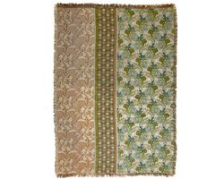 NIN-NIT - Nouveau Naturel Blanket - plaid - geweven deken - sprei - 100% geweven katoen - Bloemen - bladeren - natuurprint - beige - wit - zand - groen - blauw - multicolor - 220x160 cm
