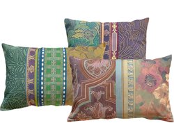 NIN-NIT - Paleis Het Loo kussenset - 3 sierkussens - kussens met prints uit Paleis Het Loo - roze - groen - blauw - paars - lila - geel - bloemen - natuurprint - 40x60 cm - 50x50 cm - velvet