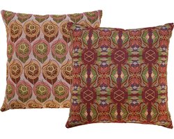 NIN-NIT - Roses Classiques kussen - 100% geweven katoen - sierkussen met bloemen - rozen en bladeren print - rood - Bordeaux - lila - roze - groen - oranje - multicolor - 50x50 cm