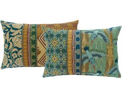 NIN-NIT - Royal Kingfisher - Paleis Het Loo - kussen - 100% geweven katoen - 40 x 60 cm - sierkussen met ijsvogel - tulpen - natuurprint - bloemen - blauw - groen - beige - roze - turquoise - multicolor - oranje - geel - bruin - rood