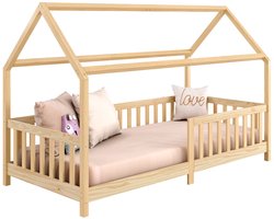 NINA huisbed van grenen in 90 x 200 cm met uitvalbescherming en dak