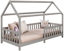 NINA huisbed van grenen in 90 x 200 cm met uitvalbescherming en dak