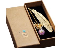 Nina’s Giftshop® – Handgemaakte Gouden Veer Boekenlegger – Luxe Bladwijzer in Geschenkdoosje – Cadeau Voor Haar & Hem – Kerst & Valentijn