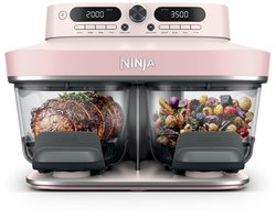 Ninja CRISPi DualZone Glazen Airfryer - 2 manden - 8 kookfuncties - Kook twee gerechten tegelijkertijd - PFAS-vrije glazen schalen - Inclusief deksels - Rosékwarts - DD102EUPK1