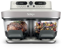 Ninja CRISPi DualZone Glazen Airfryer met 2 manden, 8 kookfuncties, Kook twee gerechten tegelijkertijd, PFAS-vrije glazen schalen, Inclusief deksels - Gebroken wit - DD102EUIV2