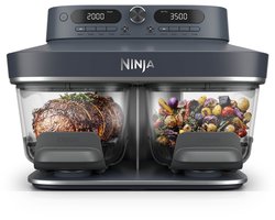 Ninja CRISPi DualZone Glazen Airfryer met 2 manden, 8 kookfuncties, Kook twee gerechten tegelijkertijd, PFAS-vrije glazen schalen, Inclusief deksels - Cyberspace - DD102EUBL1