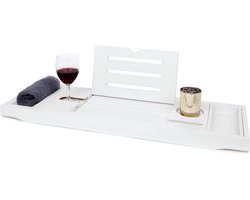 NIVA® Bamboe Badplank - Uitschuifbare Badplank - Luxe Bamboe Badplank - Wit - 70cm x 22cm x 7cm