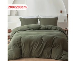 Nivard Dekbedovertrek - Dekbed - Zacht - 200 x 200 - Legergroen - Beddengoed - Inclusief 2x Kussensloop