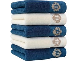 Nivard Handdoeken Set - Hotelkwaliteit - Handdoek - Towel - Blauw + Beige - 5 Stuks