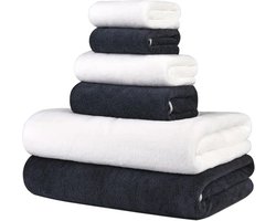 Nivard Handdoeken Set - Hotelkwaliteit - Handdoek - Towel - Donker Grijs + Wit - 6 Stuks